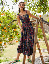 Zeagoo Summer Dress for Women Floral Spaghetti Strap Maxi Dress Casual Tiered Dresses for Women Flowy Dress Vacation Dress with Pockets M