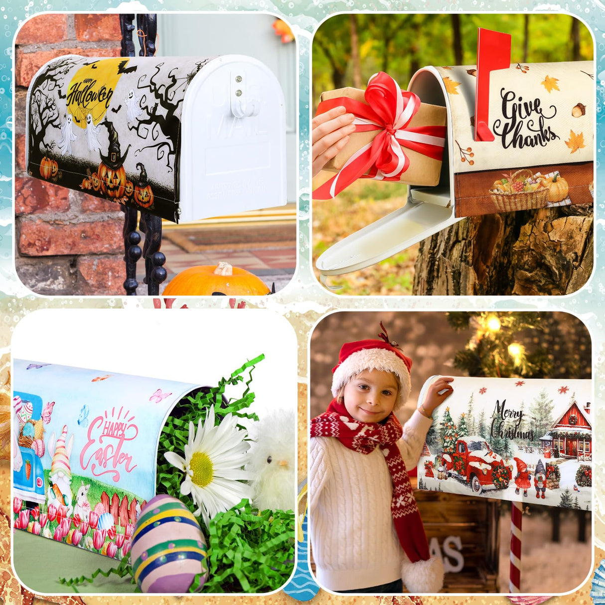 Dispowreath 12 Pcs Seasonal Mailbox Covers Magnetic Standard Size 18 x 21 Inch Fall Thanksgiving Winter Christmas Magnetic Mailbox Covers for Garden Yard Outdoor Decor