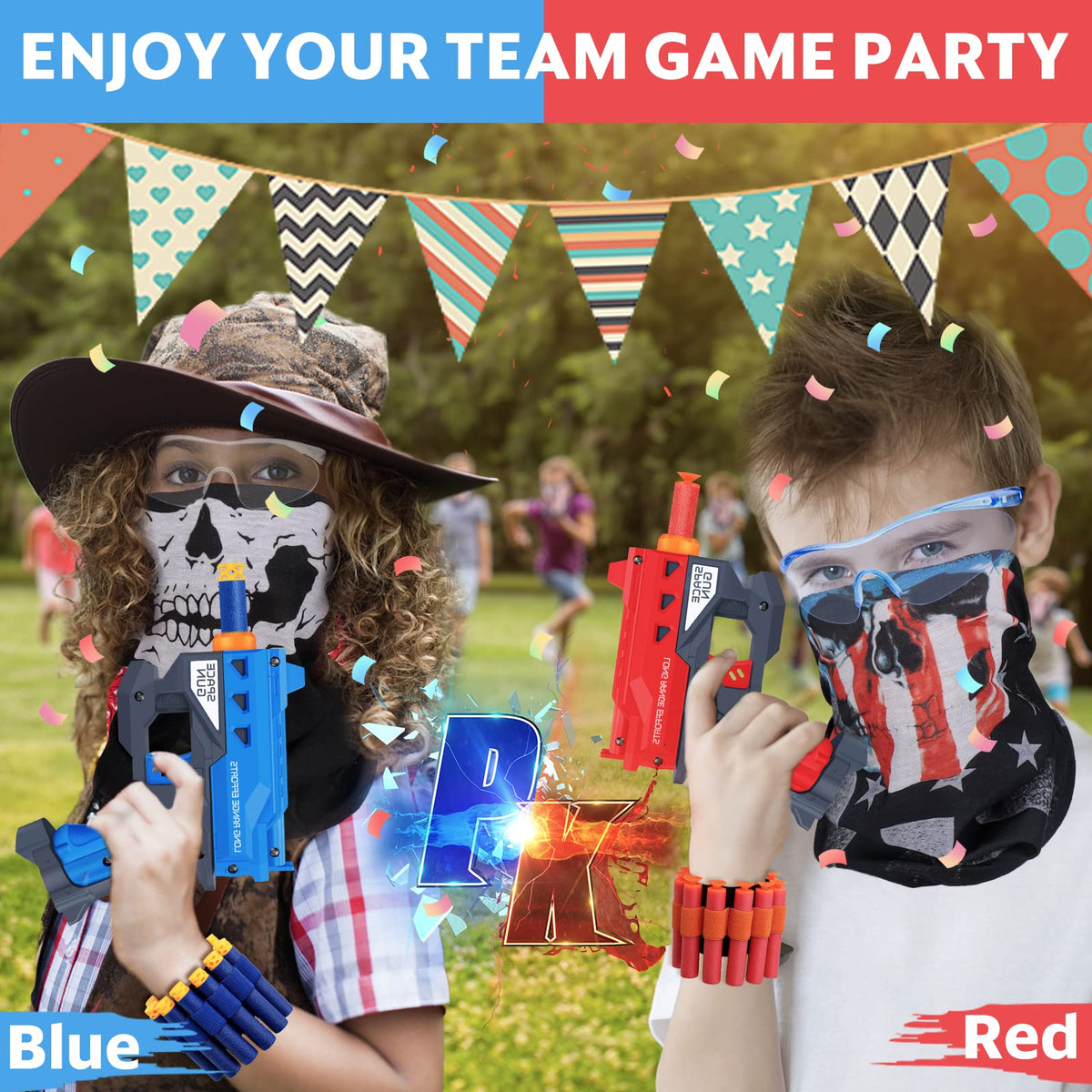 2 Pack Blaster Guns Boys Toy-with 60 Bullets &2 Wristbands, TiopLior Blaster Guns Toy Age for 4-9 Christmas Birthday Gifts &2 Safety Glasses/Face Masks for 6+ Year Old Kids Games Toys