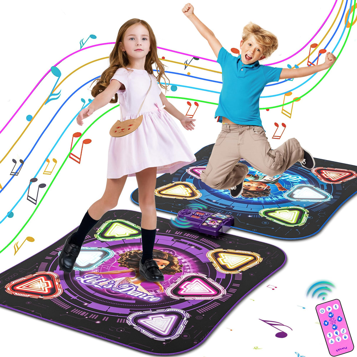 Double Dance Mat for Kids, Light-up 12-Button Single & Double Players Mode Electronic Dance Pad with Wireless Bluetooth 5 Game Modes Christmas Birthday Gift for Girls Boys Ages 3 4 5 6 7 8 8-12