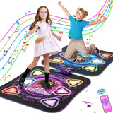 Double Dance Mat for Kids, Light-up 12-Button Single & Double Players Mode Electronic Dance Pad with Wireless Bluetooth 5 Game Modes Christmas Birthday Gift for Girls Boys Ages 3 4 5 6 7 8 8-12
