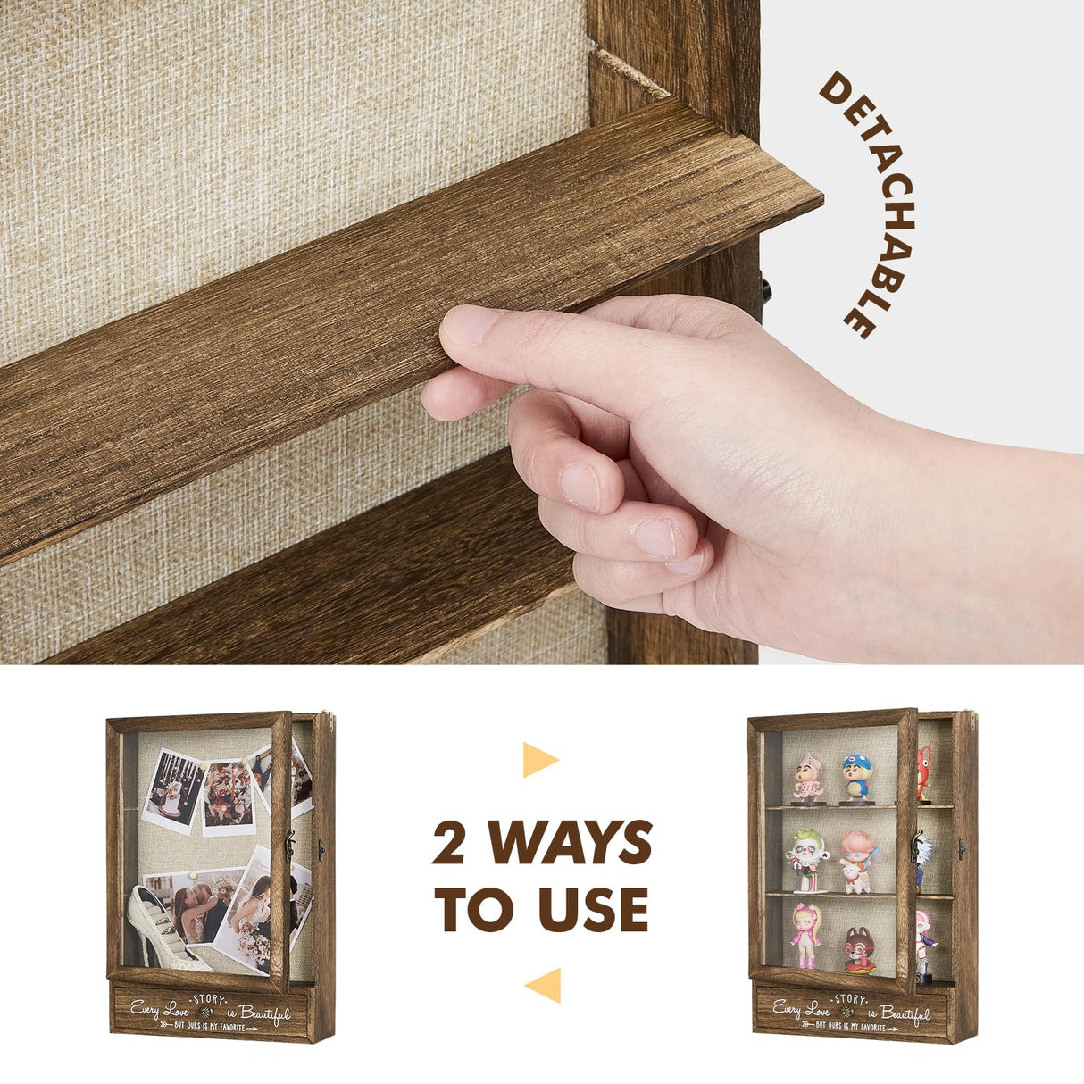 AW BRIDAL 11X16 Large Shadow Box Picture Frames Deep Shadow Boxes Display Cases with Removable Shelves and Drawers, Brown Wooden Memory Boxes for Keepsakes with Slot Christmas Decorations Gifts