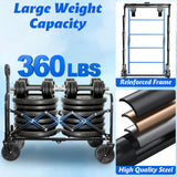 Wagons Cart Foldable, 360 Lbs with Adjustable Handle, Black Lightweight Portable, Collapsible Wagon for Beach Trip, Camping, Shopping, Sports, Travel, Picnic and Grocery (Black)