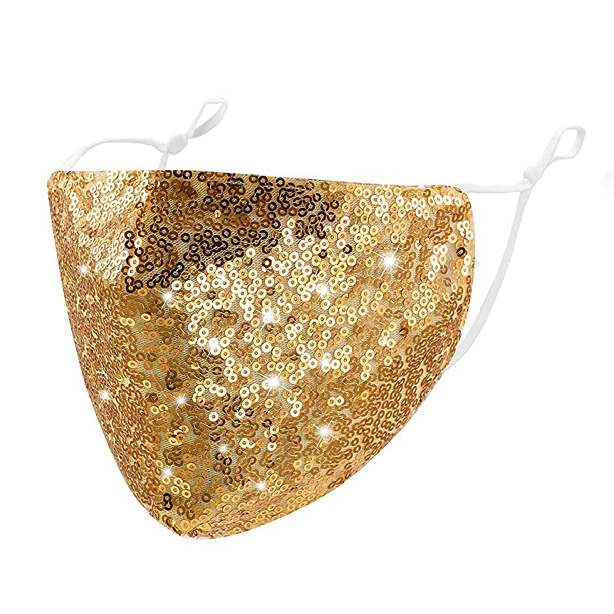 MLGDA Sparkly Sequins Mouth Masc Fashion Designer Glitter Cotton Face Cover With Adjustable Ear Loops Reusable Masquerade Party Nightclub Rave Festival Sequins Face Covering (Gold)