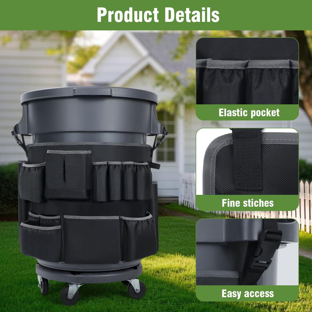 Trash Can Caddy Bags Fit 32-55 Gallon Garbage Bins, Garbage Bin Caddy Bag Organizer with Multi-Pockets, Organizer For Cleaning, Maid, & Janitorial Duty, Cleaning Caddy Bag Only