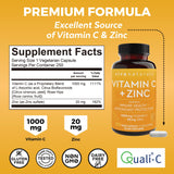 Viva Naturals Vitamin C and Zinc Supplement (250 Capsules) - 1000 mg Vitamin C with Zinc 20 mg Antioxidant Supplements for Immune Support, Vitamin Supplement for Adults