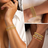 Yoosteel Gold Beaded Bracelets Set for Women Teen Girls - 14k Gold-Plated Dainty Beaded Cross Pearl Bracelet for Women Teenage Girl Gifts Stackable Jewelry Gifts 6 Pcs
