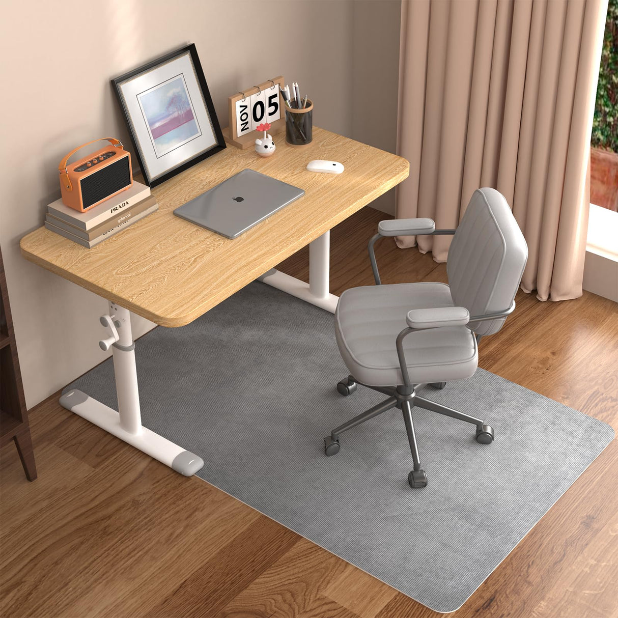 Placoot Desk Chair Mat for Hardwood Floor Corduroy Surface 1/6" Thick 55"x35" Office Chair Mat for Rolling Chairs-100% Large Anti-Slip Backing Under Desk Low-Pile Office Rug Floor Mat