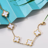 AIPPK 18K Gold Plated Clover Bracelet Set for Women Four Leaf Lucky Flower Bracelets Fashion Simple Jewelry Gifts for Women 3Pcs，white+black+gold