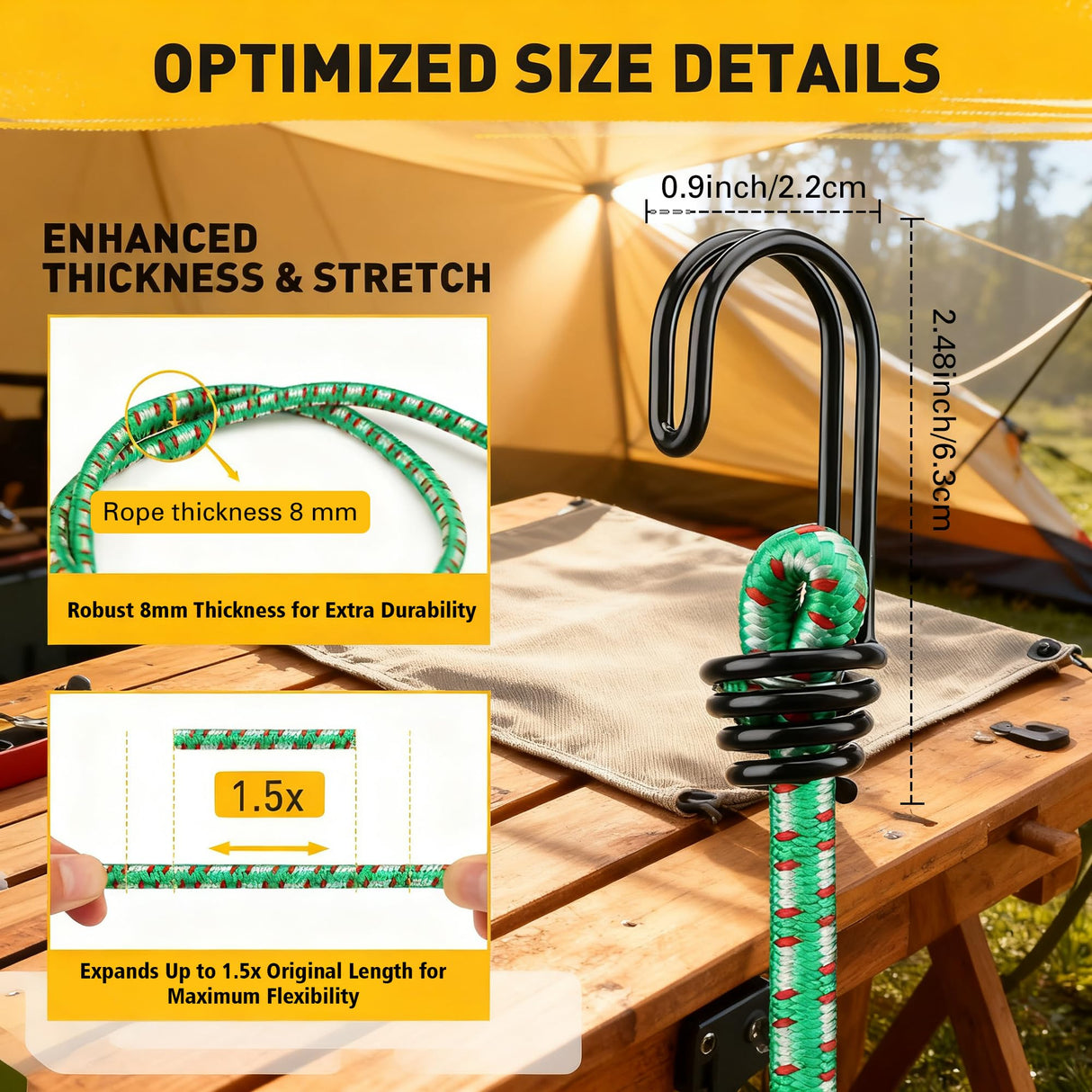 Bungee Cords Heavy Duty Outdoor: 20 Pcs Premium Rubber Bungee Cords with Hooks in a Storage Jar Includes 10", 18", 24", 30", 36", 48" Bungee Cord for Camping, Tent, Fastening Items
