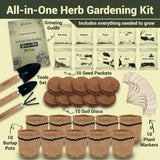 10 Herb Garden Planter Indoor Kit, 44pcs Complete Kitchen Herb Starter Set Including Burlap Pots, Markers, Soil Discs, Gardening Tools, Unique Easter/Birthday/Christmas Gift Ideas for Women, Mom