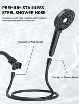 Magichome Shower Head with Handheld, High Pressure 10-Spray Detachable Chrome Showerhead with Stainless Steel Hose, Black