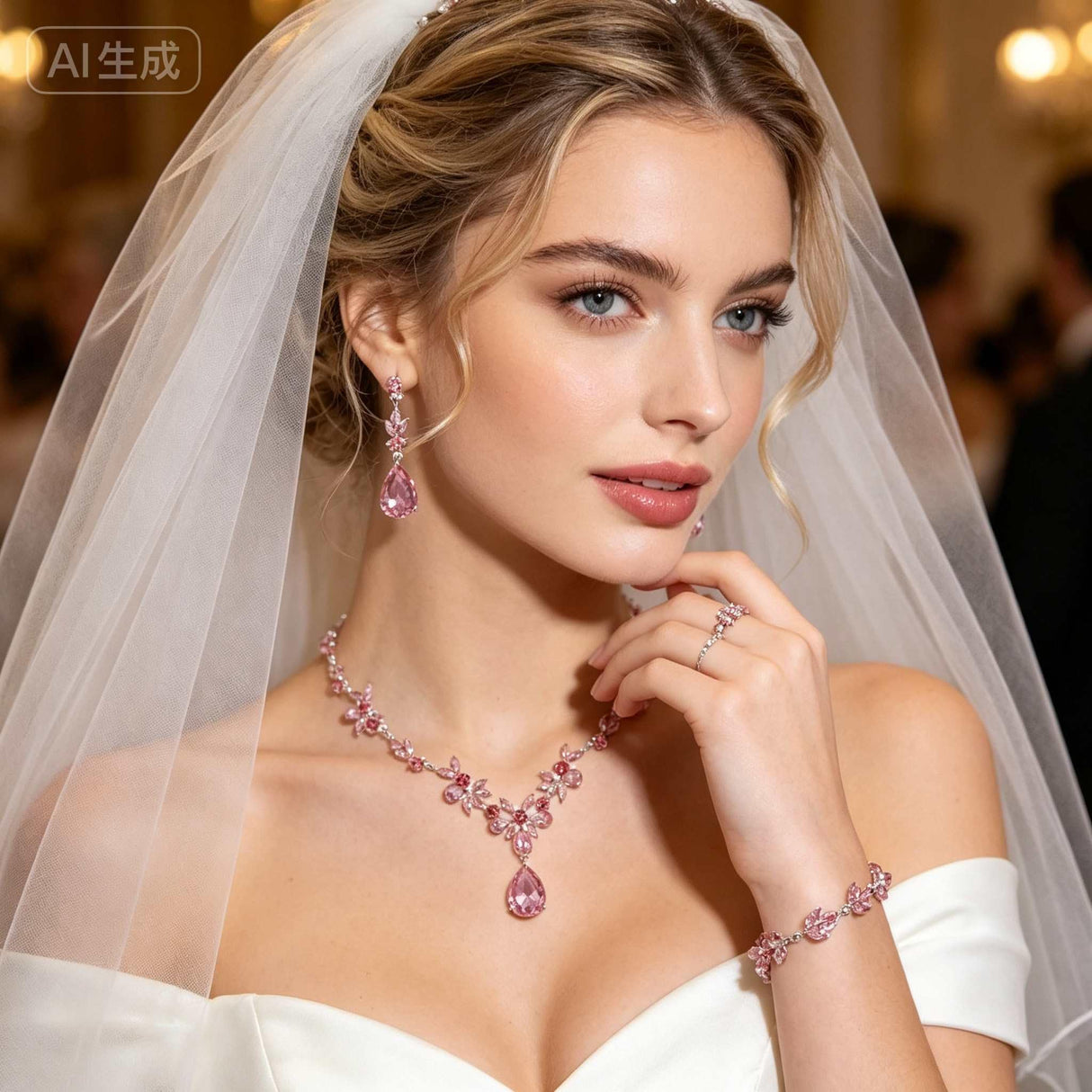 Kamirola Wedding Bridal Jewelry Set for Women, Necklace Dangle Earrings Bracelet Set for Women,Brides,Bridesmaids Crystal Jewelry Set for Wedding Prom Party Crystal Necklace Earrings Bracelet Set