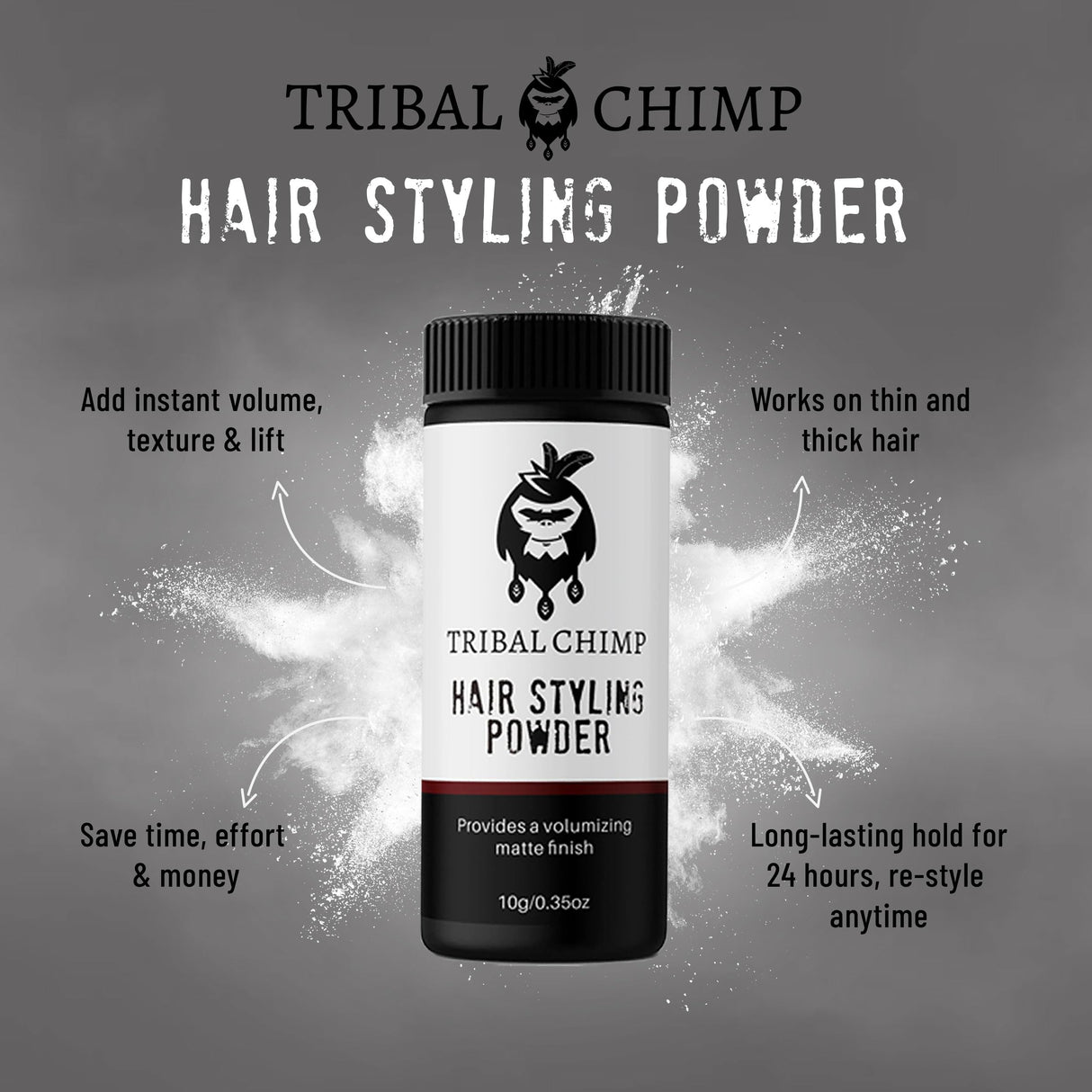Tribal Chimp Hair Styling Powder, All-day Invisible Hold Hair Volumizer and Texture Powder for Men and Women, Styling Powder with Matte Finish - 6-Piece Set, 10g