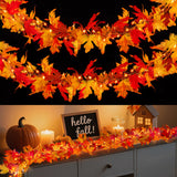 BlcTec Fall Decorations for Home 9 FT Battery Operated Fall Garland with Lights 50 LED Orange Bulbs, 6 Pumpkins, 8 Modes, Timer, Lighted Fall Maple Leaves Garland for Thanksgiving Christmas Decoration