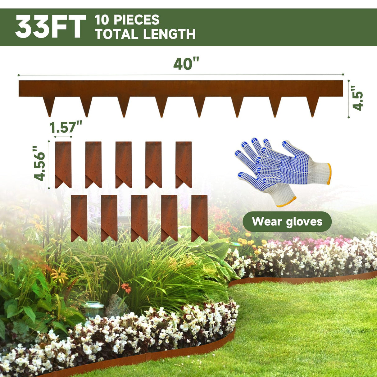 Corten Steel Landscape Edging 4.5 Inch Pre-Rusted 33Ft Total 10-Pack