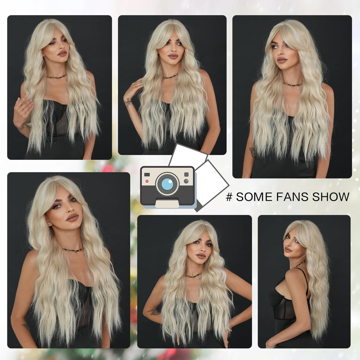 7JHH WIGS Long Wavy Ash Blonde Wig with Curtain Bangs Heat Resistant Fiber Layered Synthetic Curly Wig for Cosplay Christmas Gifts Party Used