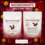 ClarityMD Astaxanthin 12mg Antioxidants Supplement – Natural Microalgae Source – Lipid-Based Softgel for Enhanced Absorption – Cognitive, Vision & Joint Support – 30 Softgels (Pack of 1)