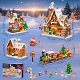 PLAXSOON Christmas Gingerbread House Village Mini Building Set with Lights, 1955 PCS Holiday Village Building Block Toy with Xmas Tree Train Santa for Home Decor, Gift for Adults Kids Girls Boys 14+