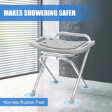 UGarden Folding Shower Chair Seat, 17.5" Stainless Steel Small Shower Chair for Inside Shower with Pad, 400lbs Portable Travel Shower Stool, Safety Anti-Slip Bath Chair for Seniors, Disabled, Gray