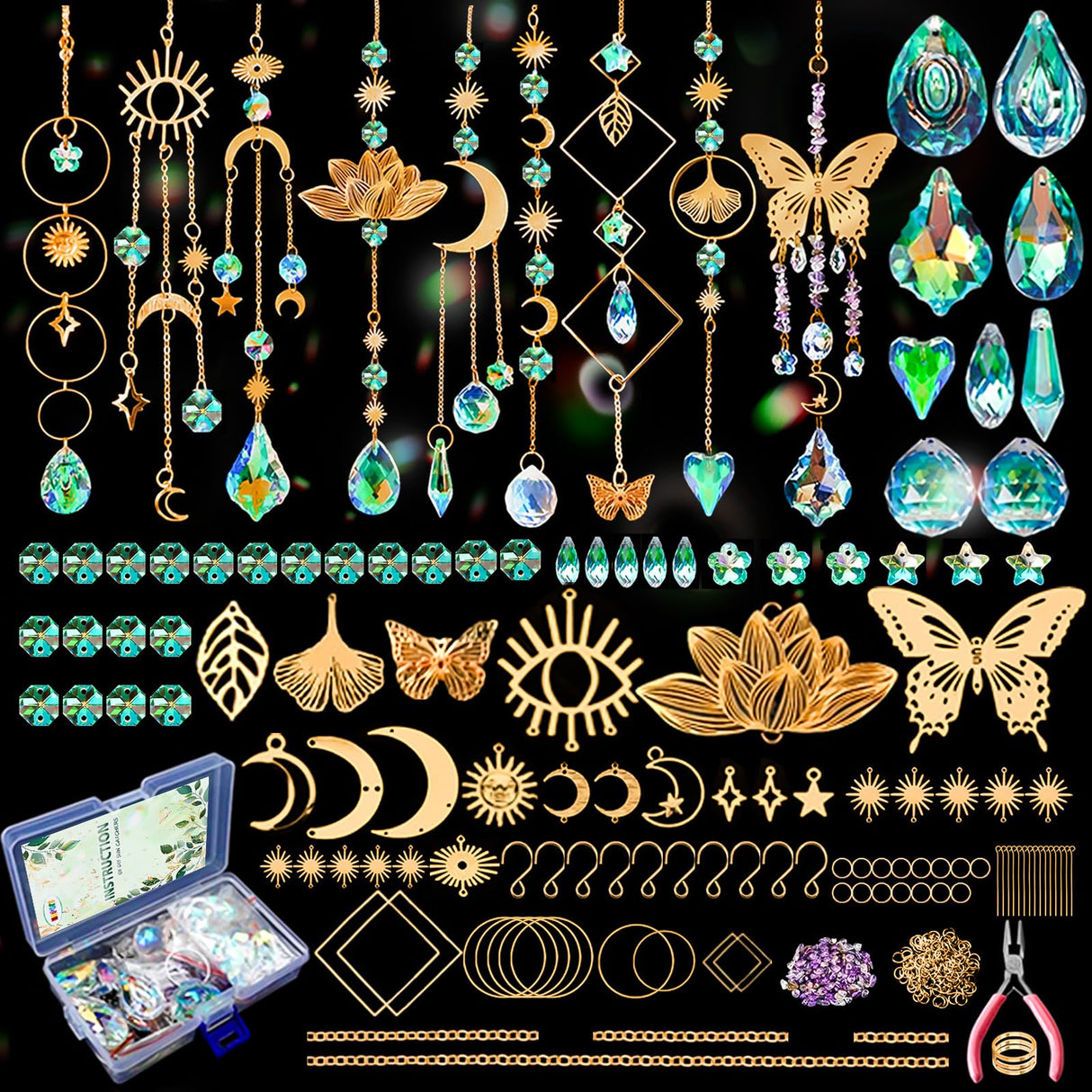 HAPGFS DIY Suncatcher Kit, 402pcs Sun Catchers Making Supplies, Art and Crafts Rainbow Maker for Adults Hanging Prism Sun Catcher with Crystals Indoor Outdoor Garden Party Decor