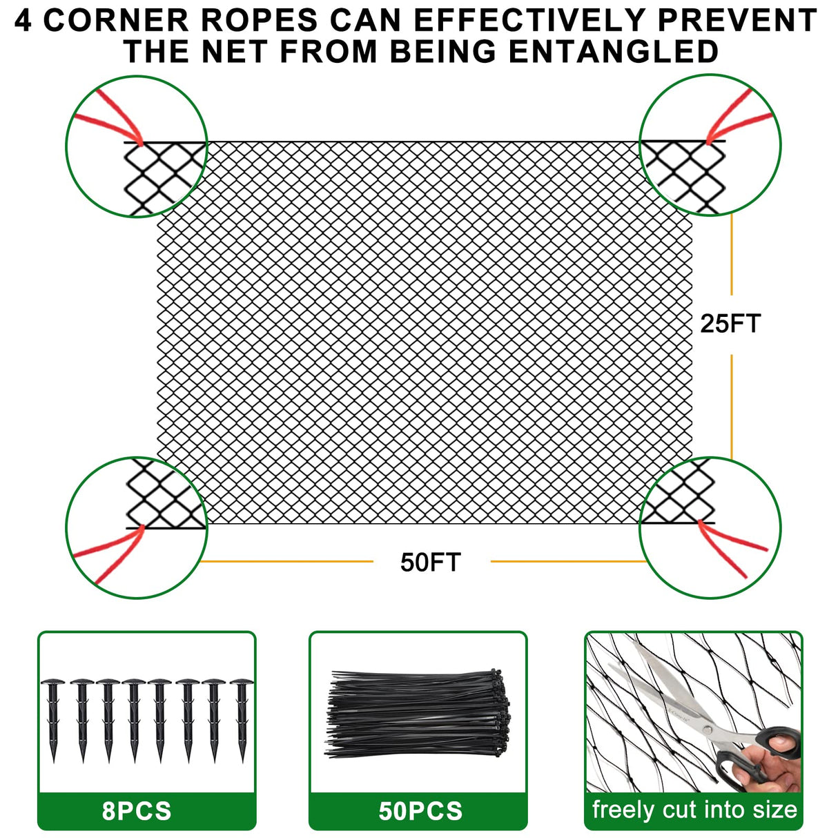 BSTPCOO Bird Netting for Chicken Coop Roof,25 x50ft, Nylon 3/4" Mesh