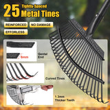 Garden Rake for Leaves: 18” Wide Metal Leaf Rake, 65” Long Adjustable Handle, Heavy Duty 25 Teeth, Fast Kids Women Large Lawn Yard Garden Leaf Cleanup Gardening Rakes: Grass,Debris,Pine Needles Pick