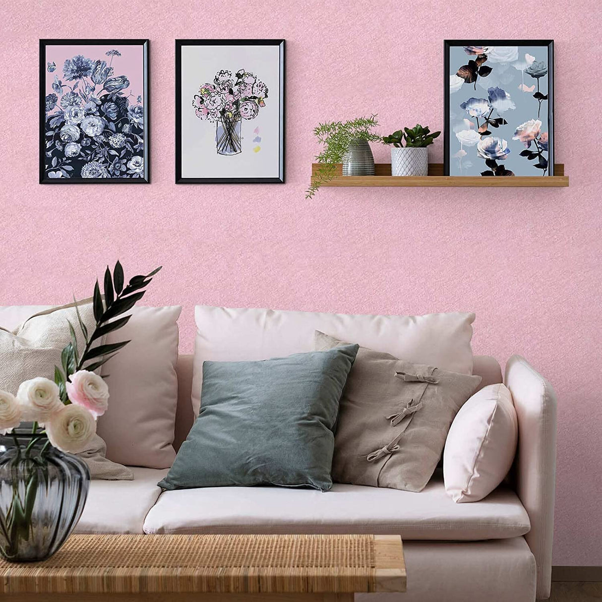 Abyssaly Pink Wallpaper Embossed Self Adhesive Peel and Stick Removable Home Decorative 23.6 inch X 118 inch Vinyl Film Cabinet Furniture Countertop Solid Color Shelf Paper Silk