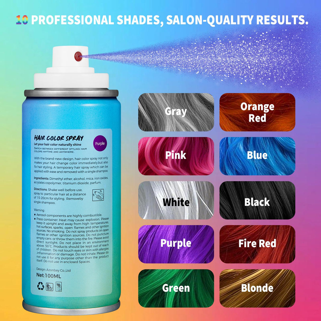 Temporary Hair Color Spray for Kids Women Men, Non-Sticky Root Touch Up Hair Color Dye, Non-Damaging Hair Dye HairSpray,Instant Vivid Colored Hair Spray for Halloween,Party,Cosplay,Christmas (Purple)