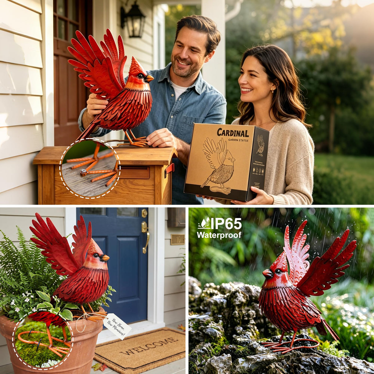 Nacome Cardinal Garden Decor Metal Yard: Art Outdoor Sculptures & Statues Large Red Bird Ornaments for Patio Balcony Front Backyard - Valentines Day Gifts for Her Wife Women Mom Grandma Birthday