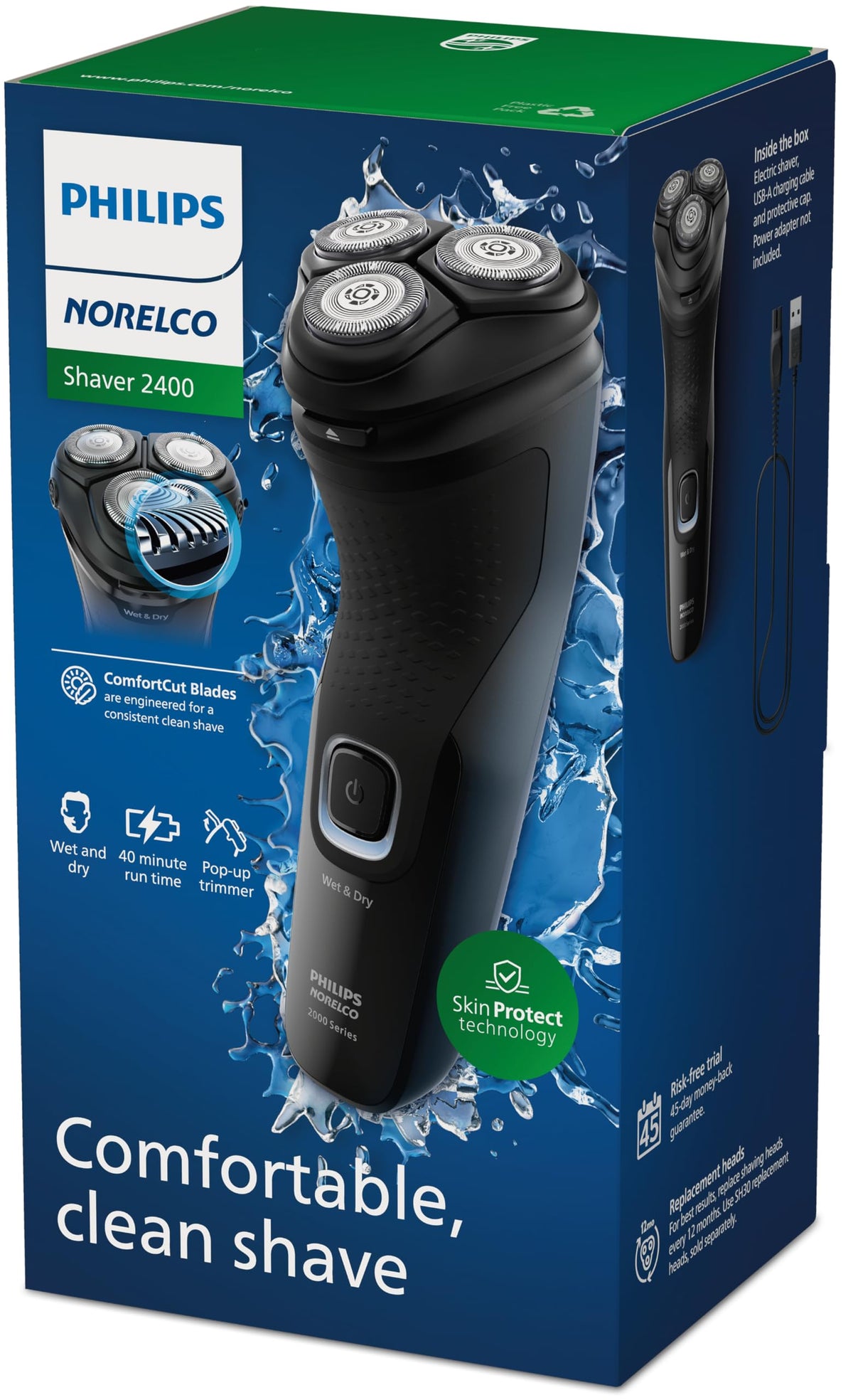Philips Norelco 2400 Series Electric Shaver, Deep Black