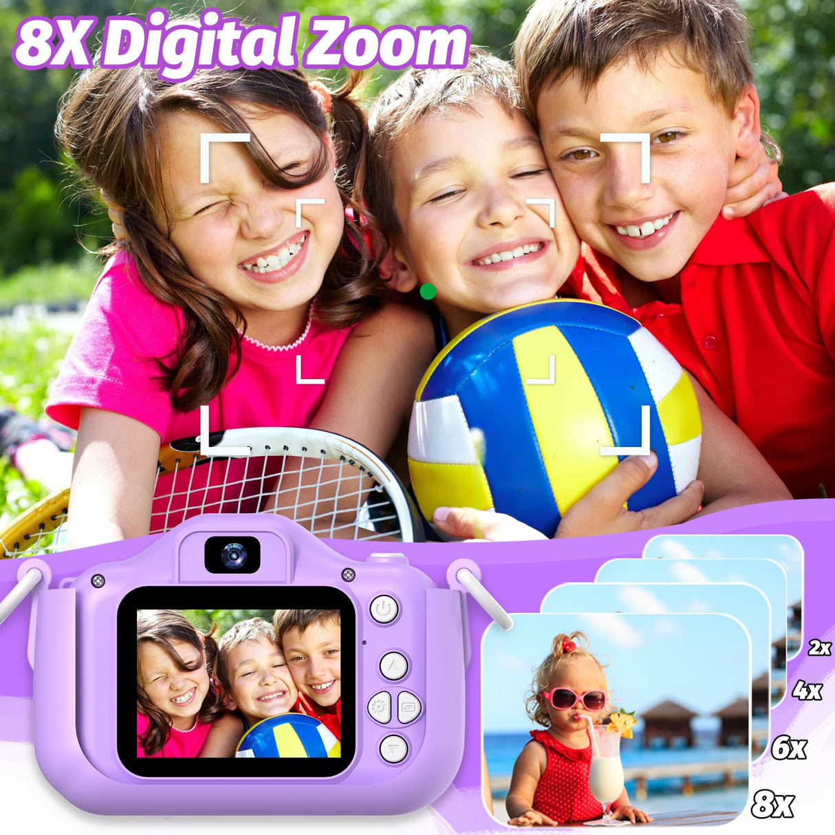 Goopow Kids Selfie Camera Toys for Girls Age 3-9, Digital Video Camera Toy with Protective Cover,Christmas Birthday Festival Gifts for 3-9 Year Old Girls Boys- 32GB SD Card Included (DC-H21-PURPLE)