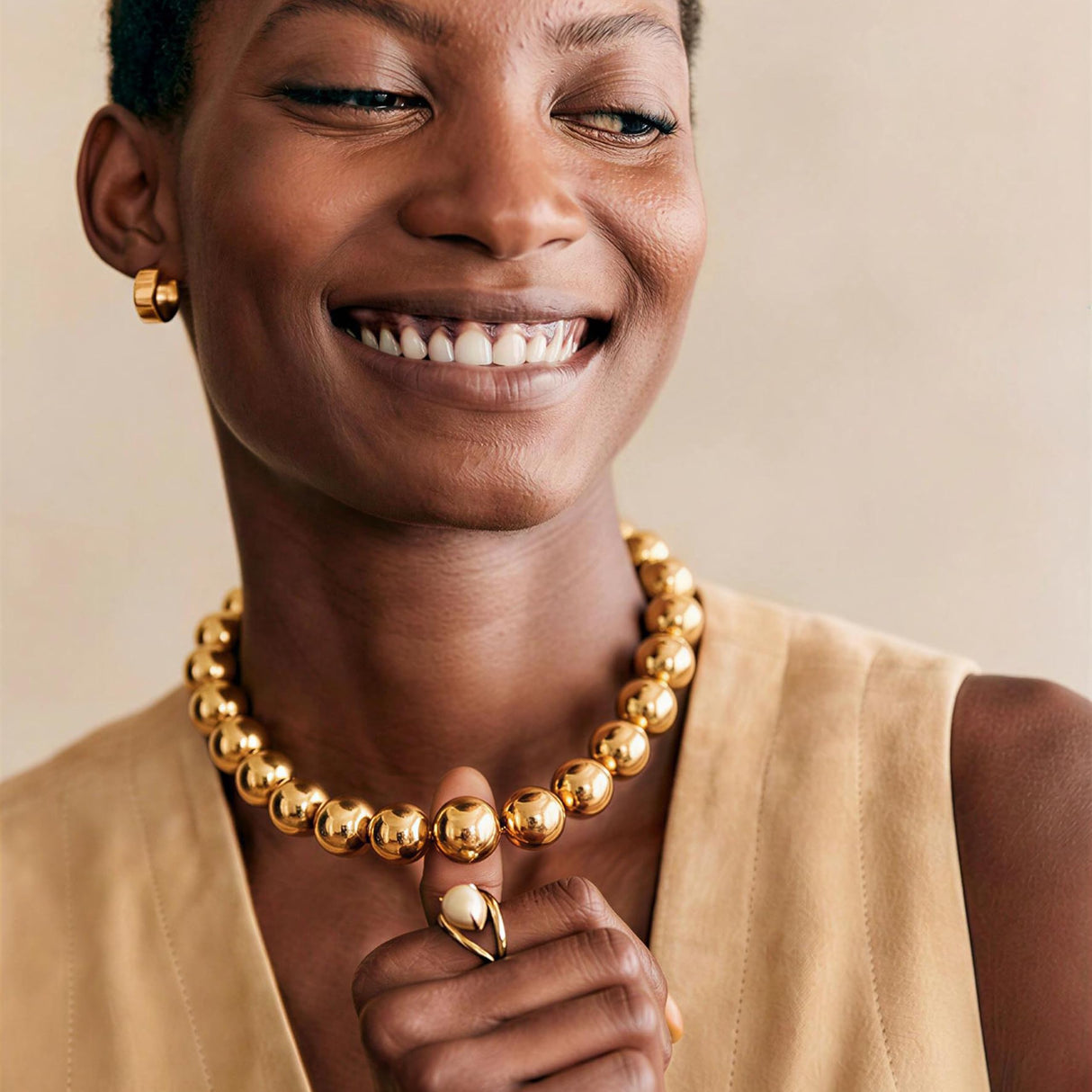 LILIE&WHITE Chunky Gold Beaded Necklaces for Women