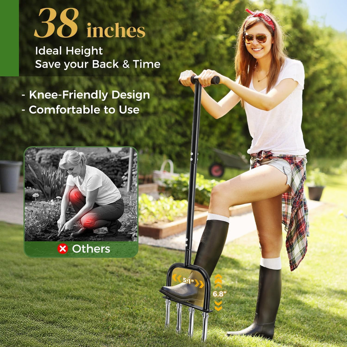 easymake 2-in-1 Lawn Aerator & Weeding Tool Set, SnowShovel - Multifunctional Garden Soil Aerator,Weed Remover, and Snow Shovel for SmallLawns, Tight Corners, and Yard Care