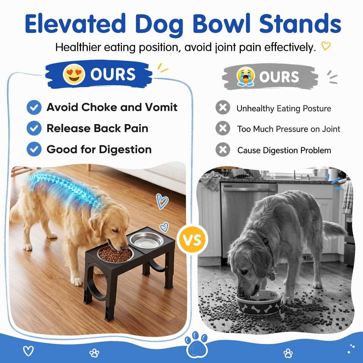 XIAZ Elevated Dog Bowls Large Breed Raised Dogs Bowl Stand Large/Medium Sized Dog Stainless Steel Food Water Bowl Stands 5 Heights Adjustable 9/11/12/14in Black Pet Feeder Dish Station