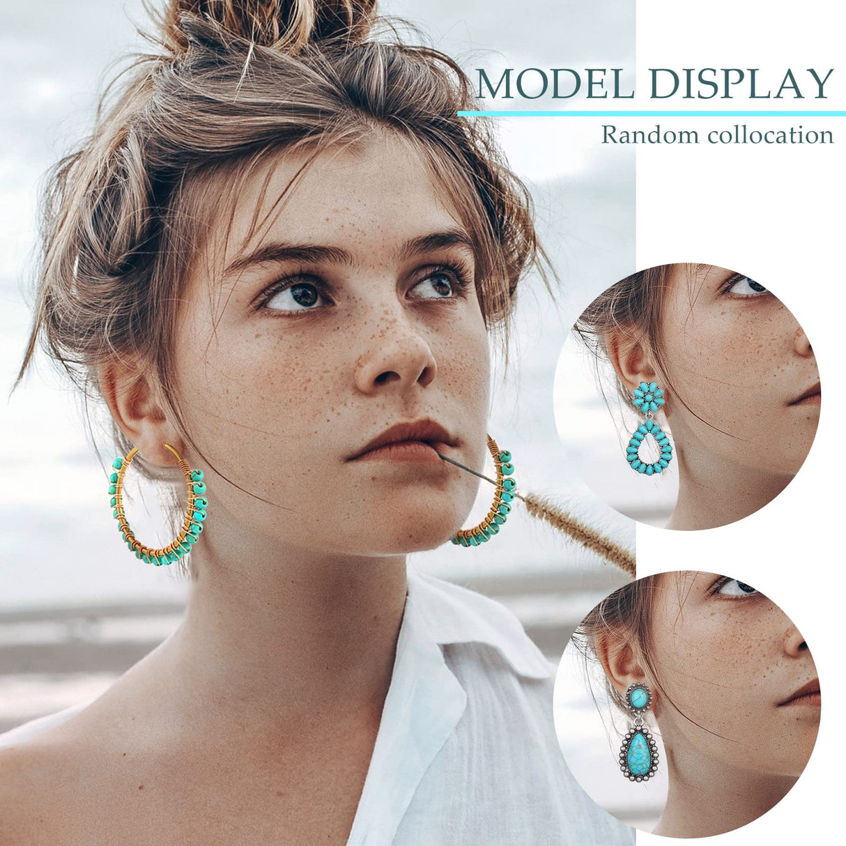Trnayi 12 Pairs Turquoise Earring Set for Women Turquoise Bohemian Dangle Stud Earrings Round Metal Earrings Boho Vintage Oval Earring Metal for Jewelry(Fresh Style,Green)