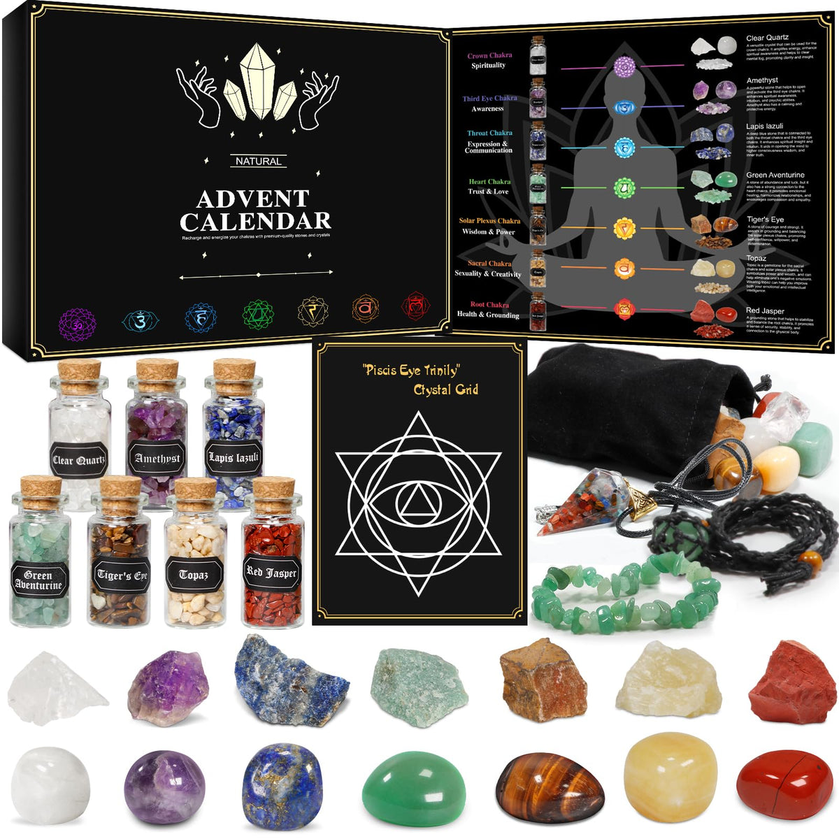 pozemu 24 Pcs Crystal Advent Calendar 2026 Healing Crystal Natural Gemstone