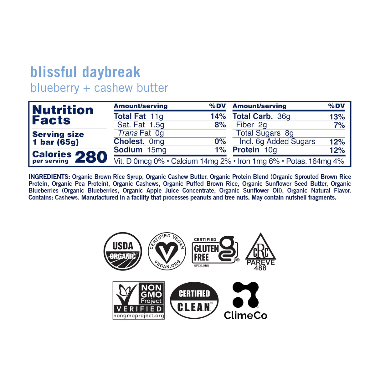 GoMacro Macrobar Organic Vegan Protein Bars - Blueberry + Cashew Butter (2.3 Ounce Bars (Pack of 12)