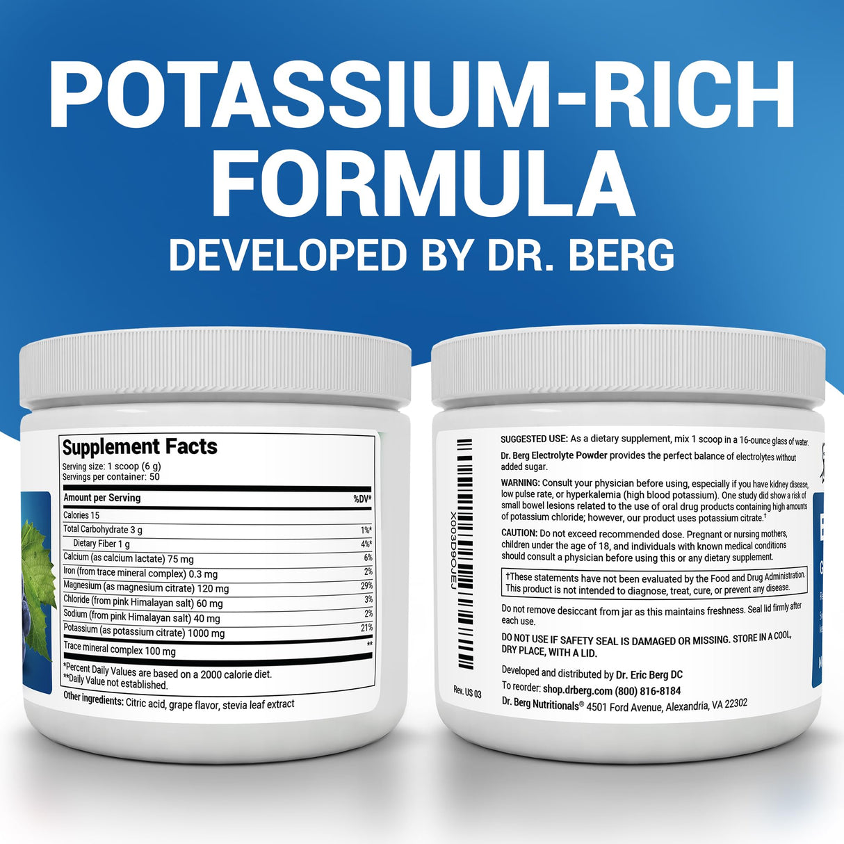 Dr. Berg Zero Sugar Hydration Keto Electrolyte Powder - Enhanced w/ 1000 mg of Potassium & Real Pink Himalayan Salt (NOT Table Salt) - Grape Flavor Hydration Drink Mix Supplement - 50 Servings