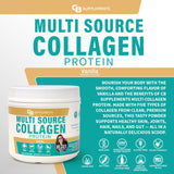 CB Supplements Multi Collagen Protein – Hydrolyzed Collagen for Joint, Skin, Gut, Hair & Nail Health – Vanilla Flavored Powder with Types I, II, III, V & X – Grass-Fed & Clean – 58 Servings