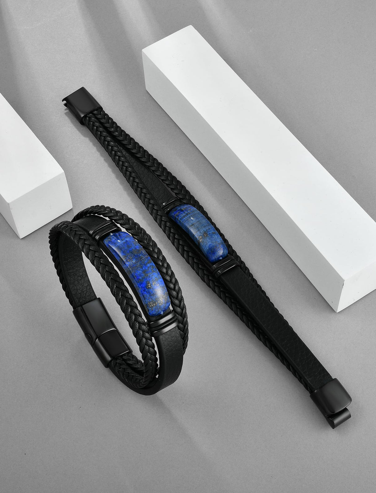 Starnny Lapis Lazuli Bracelets for Men Leather Black Bracelet