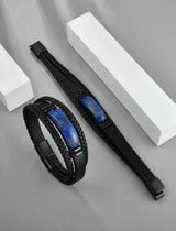 Starnny Lapis Lazuli Bracelets for Men Leather Black Bracelet