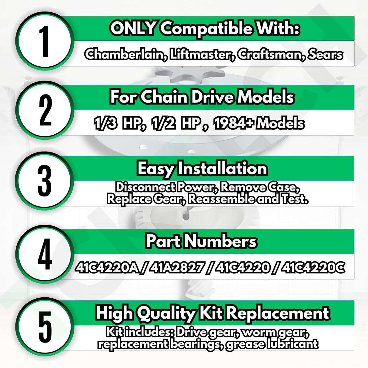 Replacement for Liftmaster 41c4220a Gear and Sprocket Kit fits Chamberlain, Sears, Craftsman 1/3 and 1/2 HP Chain Drive Models