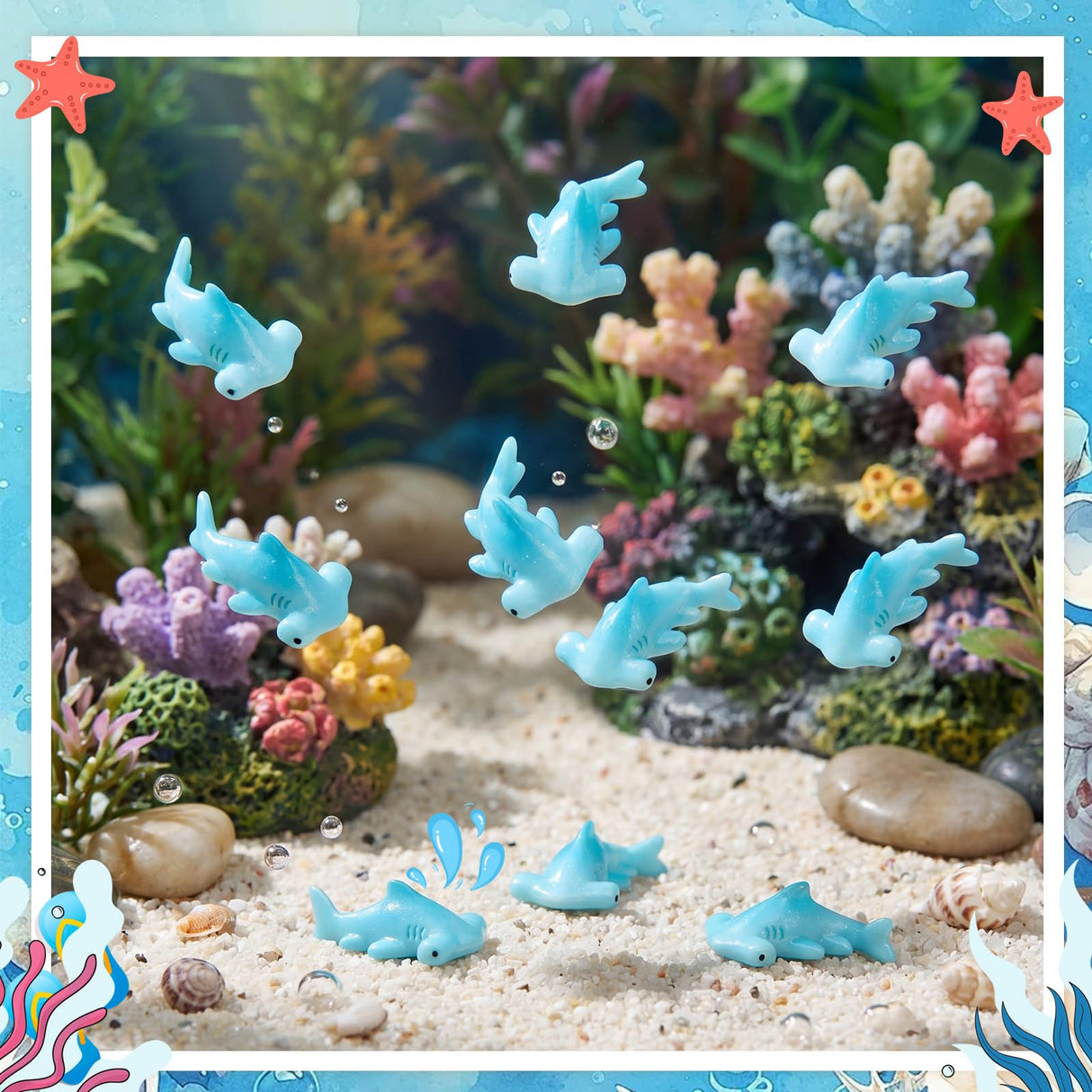 Geelin 50 Pcs Mini Resin Hammerhead Shark Figurines Tiny Resin Figurines Small Ornament Charms Figure Tiny Animals for Landscape Aquarium Garden Desktop Birthday Party