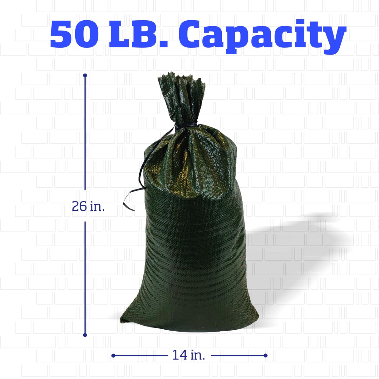 DURASACK Heavy Duty Sand Bags with Tie Strings Empty Woven Polypropylene Sand-Bags for Flood Control with 1600 Hours of UV Protection, 50 lbs Capacity, 14x26 inches, Green, Pack of 100