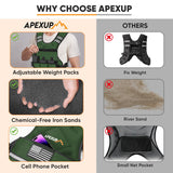 APEXUP Adjustable Weighted Vest, 4-10lb/12-18lb/20-32lb Vest with 6 Ironsand Weights and Large Pocket, Weight Vest for Men Women Strength Training, Running, Walking (12-18lb, Green)