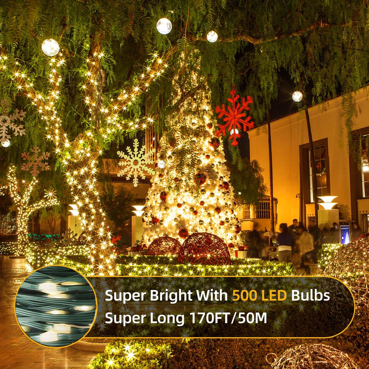 Tcamp 164FT 500 LED Christmas Lights, 8 Modes Christmas Tree Lights with Timer Memory Function, Green Wire Starry Fairy String Light for Xmas Tree Halloween Outdoor Indoor Decor (Warm White)