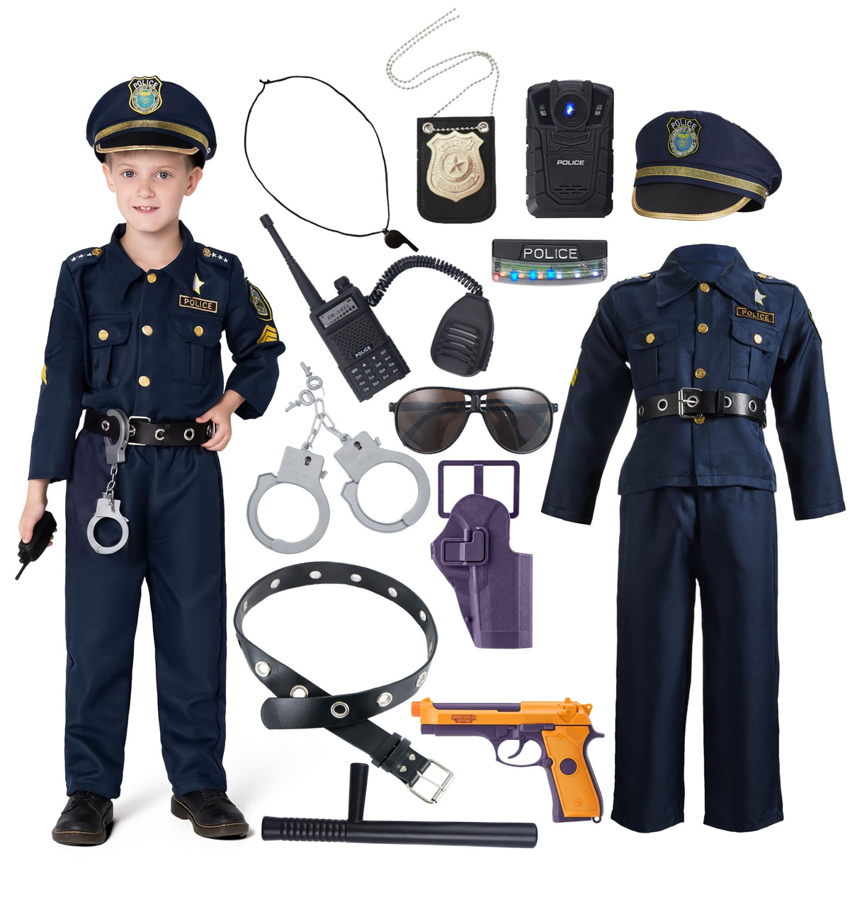 JOYIN Toy Halloween Kids Police Costume, Police Officer Costume for Boys, Kids Cop Outfit with Toy Accessories for Unisex Halloween Pretend Roleplay, Themed Party (Small, 5-7 yrs)