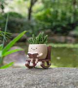 Rocking Chair Smiley Face Planter,Cute Plant Pots for Indoor Outdoor Plants,Succulent Pots with Drainage Hole,Unique Funny Flower Pot for Succulents,Plant Gifts for Mother's Day, Birthday, Christmas