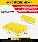 MAXXHAUL 50707 Portable Interlocking Plastic Curb Threshold Ramps Set (Yellow) for Loading Dock, Driveway, Sidewalk for Scooter, Wheelchair, Car, Truck, Motorcycle, Dolly